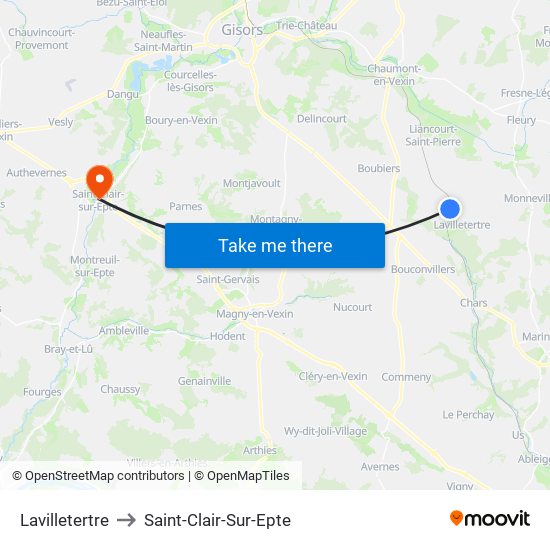 Lavilletertre to Saint-Clair-Sur-Epte map