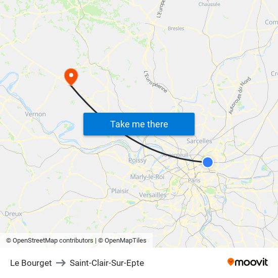 Le Bourget to Saint-Clair-Sur-Epte map
