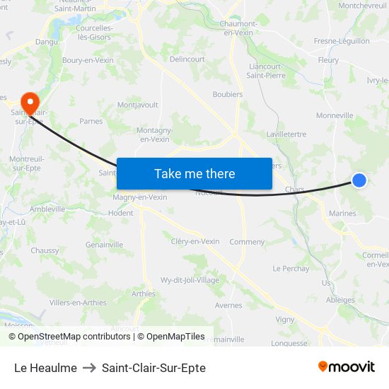 Le Heaulme to Saint-Clair-Sur-Epte map