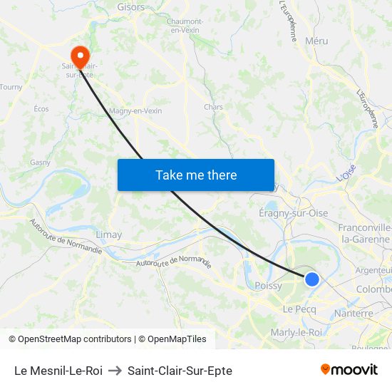 Le Mesnil-Le-Roi to Saint-Clair-Sur-Epte map