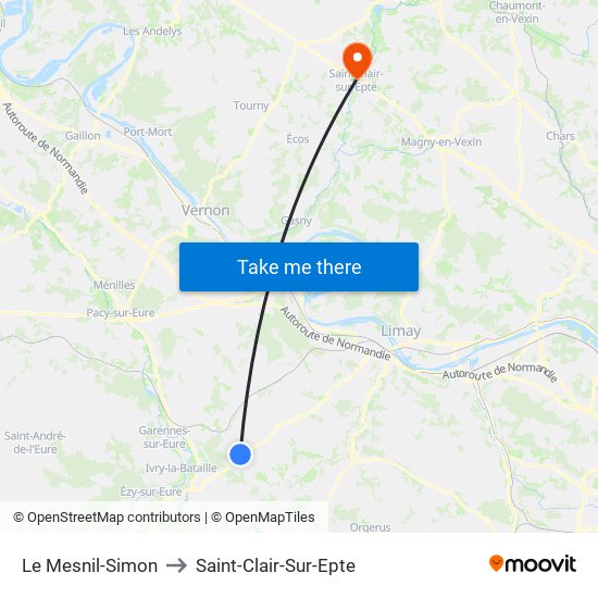 Le Mesnil-Simon to Saint-Clair-Sur-Epte map