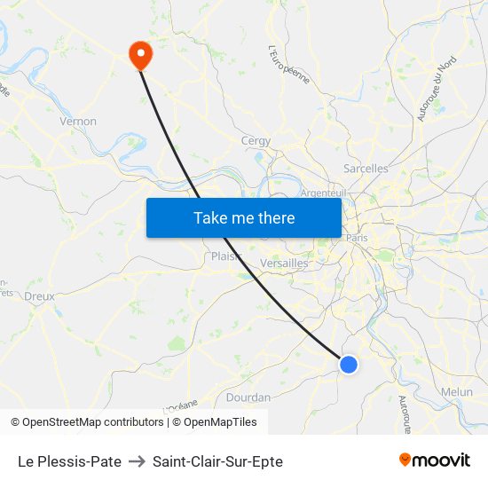 Le Plessis-Pate to Saint-Clair-Sur-Epte map