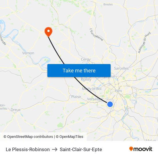 Le Plessis-Robinson to Saint-Clair-Sur-Epte map