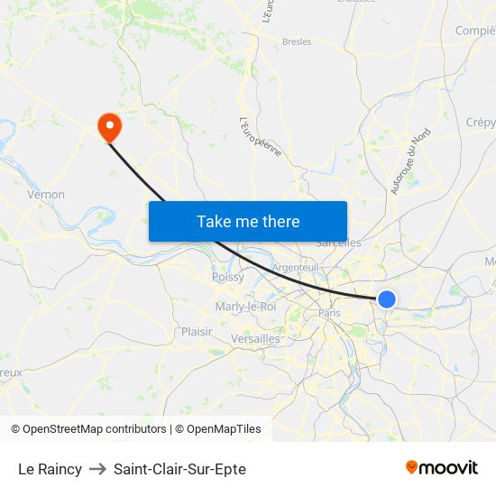 Le Raincy to Saint-Clair-Sur-Epte map