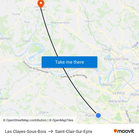 Les Clayes-Sous-Bois to Saint-Clair-Sur-Epte map