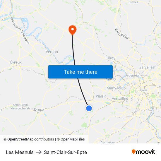 Les Mesnuls to Saint-Clair-Sur-Epte map