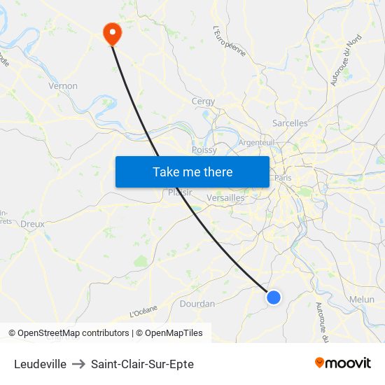 Leudeville to Saint-Clair-Sur-Epte map