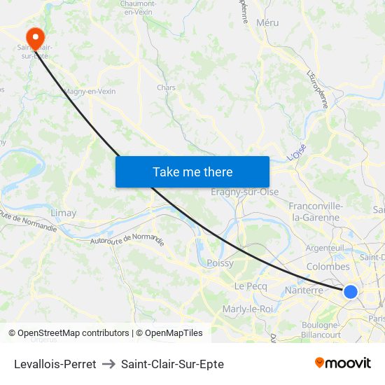 Levallois-Perret to Saint-Clair-Sur-Epte map
