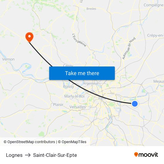 Lognes to Saint-Clair-Sur-Epte map