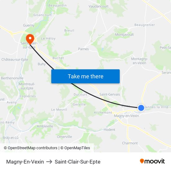 Magny-En-Vexin to Saint-Clair-Sur-Epte map