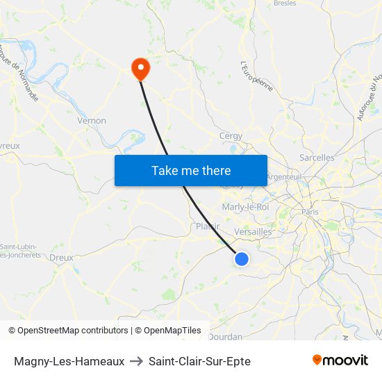 Magny-Les-Hameaux to Saint-Clair-Sur-Epte map