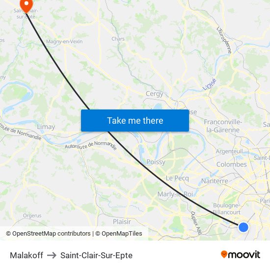 Malakoff to Saint-Clair-Sur-Epte map