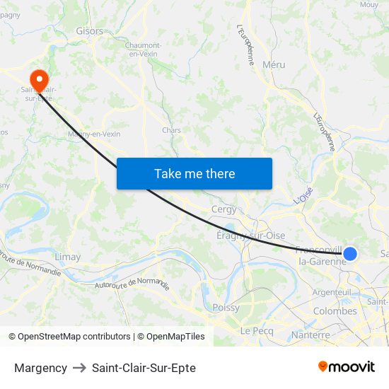 Margency to Saint-Clair-Sur-Epte map