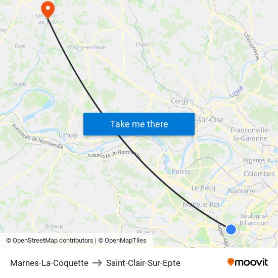 Marnes-La-Coquette to Saint-Clair-Sur-Epte map