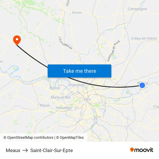 Meaux to Saint-Clair-Sur-Epte map