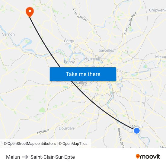 Melun to Saint-Clair-Sur-Epte map