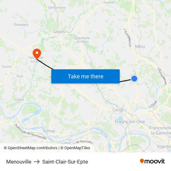 Menouville to Saint-Clair-Sur-Epte map