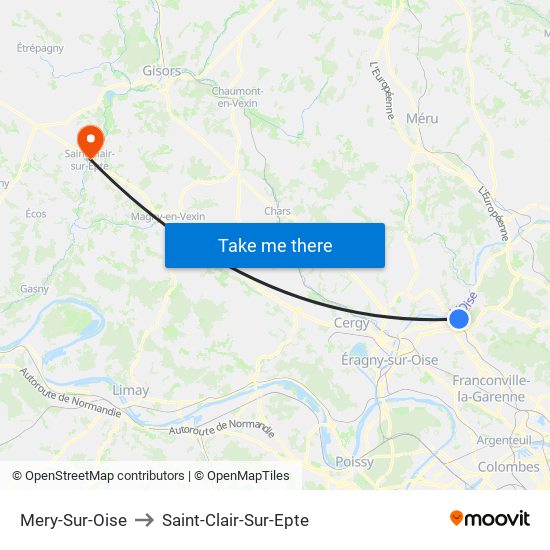 Mery-Sur-Oise to Saint-Clair-Sur-Epte map
