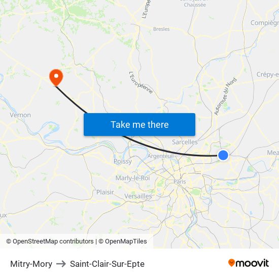 Mitry-Mory to Saint-Clair-Sur-Epte map