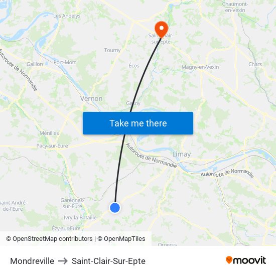 Mondreville to Saint-Clair-Sur-Epte map