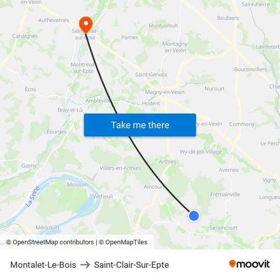 Montalet-Le-Bois to Saint-Clair-Sur-Epte map