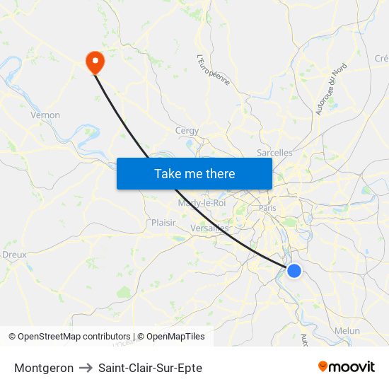 Montgeron to Saint-Clair-Sur-Epte map