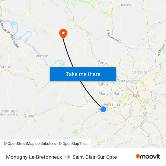 Montigny-Le-Bretonneux to Saint-Clair-Sur-Epte map