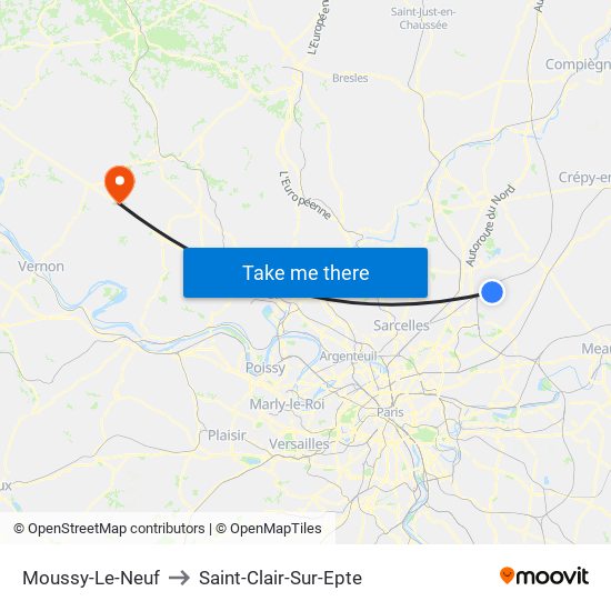 Moussy-Le-Neuf to Saint-Clair-Sur-Epte map