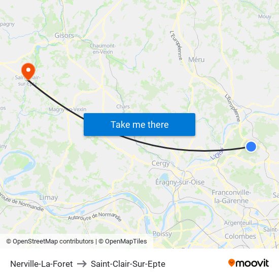 Nerville-La-Foret to Saint-Clair-Sur-Epte map