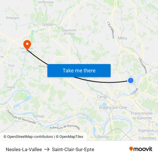 Nesles-La-Vallee to Saint-Clair-Sur-Epte map