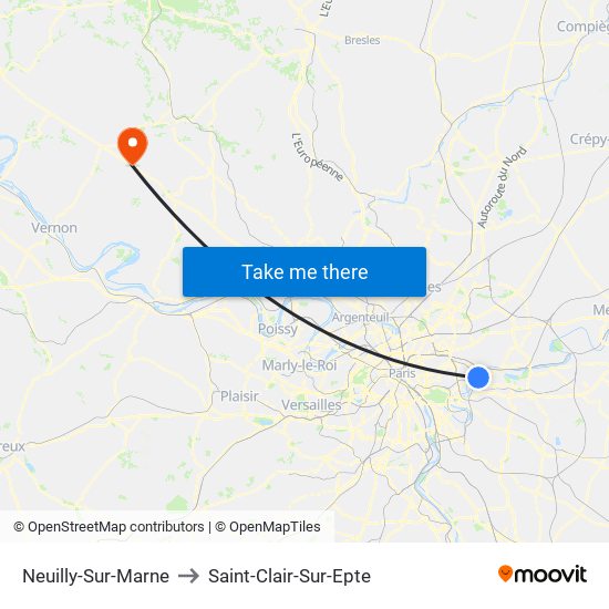 Neuilly-Sur-Marne to Saint-Clair-Sur-Epte map