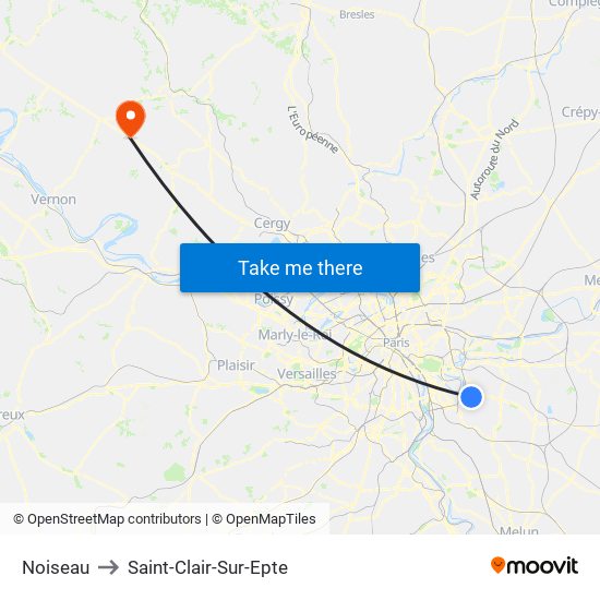 Noiseau to Saint-Clair-Sur-Epte map