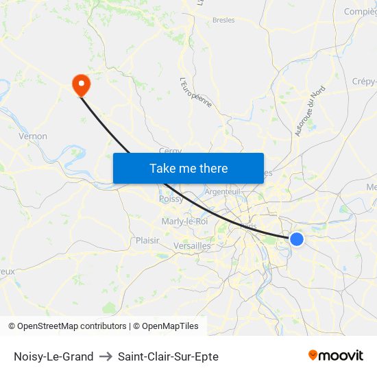 Noisy-Le-Grand to Saint-Clair-Sur-Epte map