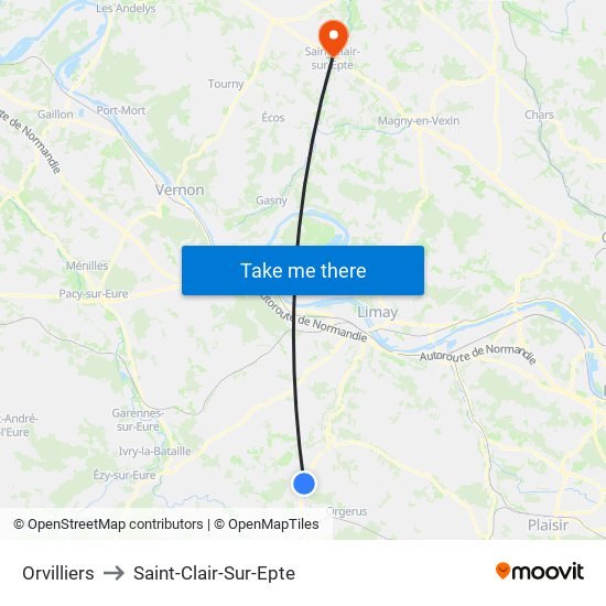 Orvilliers to Saint-Clair-Sur-Epte map