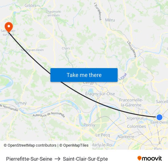 Pierrefitte-Sur-Seine to Saint-Clair-Sur-Epte map