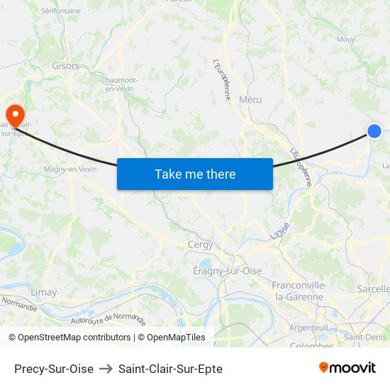 Precy-Sur-Oise to Saint-Clair-Sur-Epte map