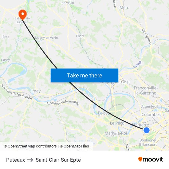 Puteaux to Saint-Clair-Sur-Epte map