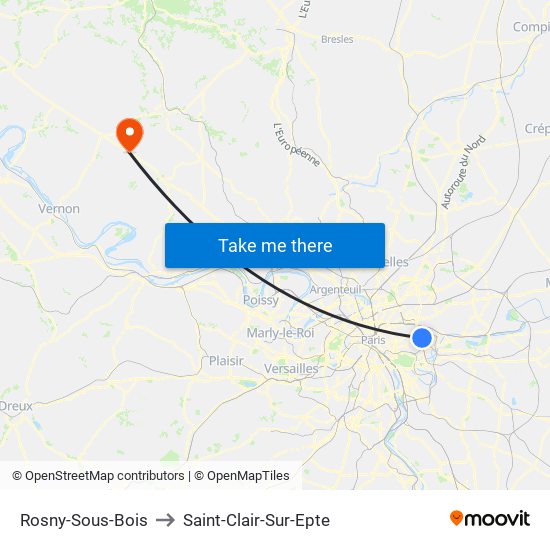 Rosny-Sous-Bois to Saint-Clair-Sur-Epte map