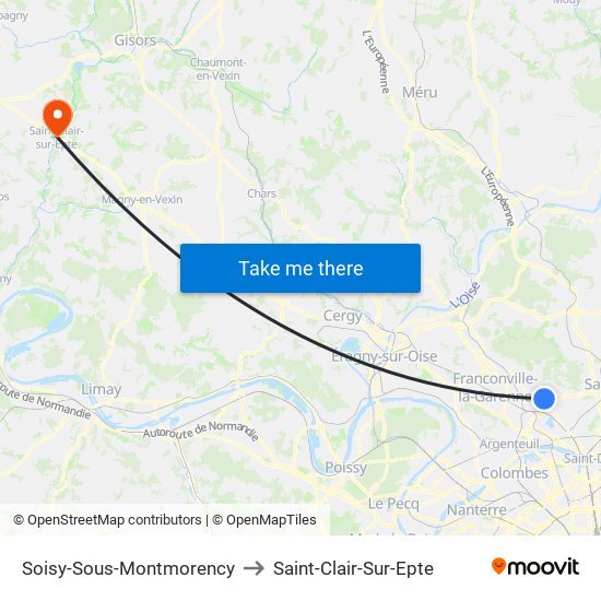 Soisy-Sous-Montmorency to Saint-Clair-Sur-Epte map