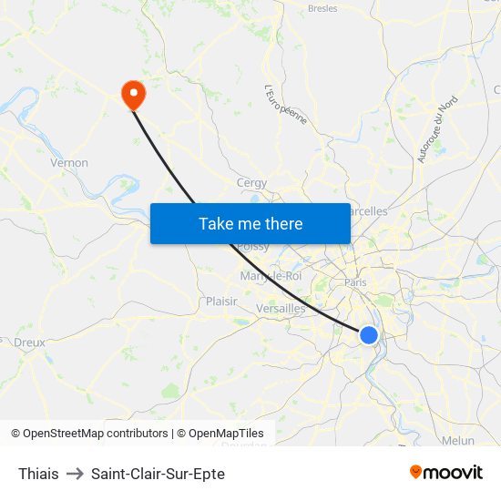 Thiais to Saint-Clair-Sur-Epte map