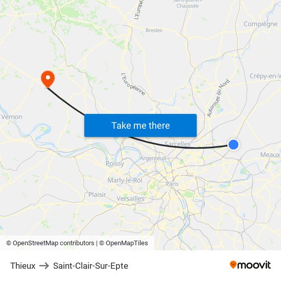 Thieux to Saint-Clair-Sur-Epte map