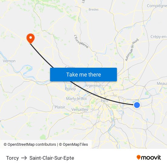 Torcy to Saint-Clair-Sur-Epte map