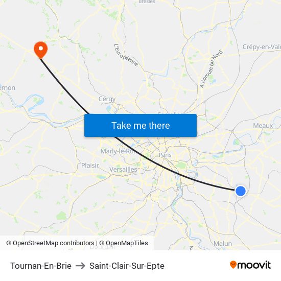 Tournan-En-Brie to Saint-Clair-Sur-Epte map