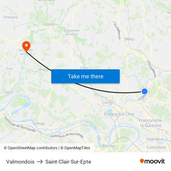 Valmondois to Saint-Clair-Sur-Epte map
