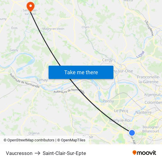 Vaucresson to Saint-Clair-Sur-Epte map