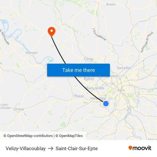 Velizy-Villacoublay to Saint-Clair-Sur-Epte map