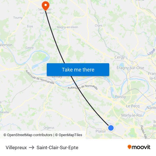 Villepreux to Saint-Clair-Sur-Epte map