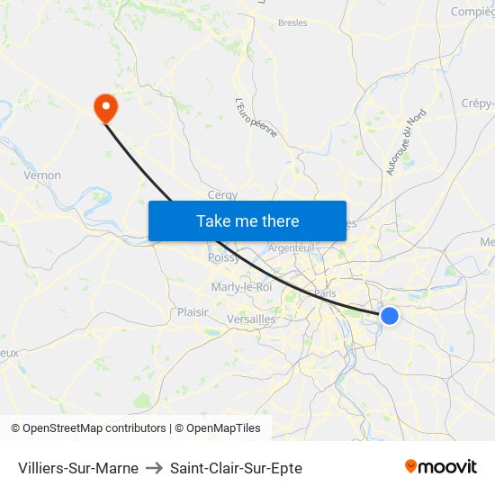 Villiers-Sur-Marne to Saint-Clair-Sur-Epte map
