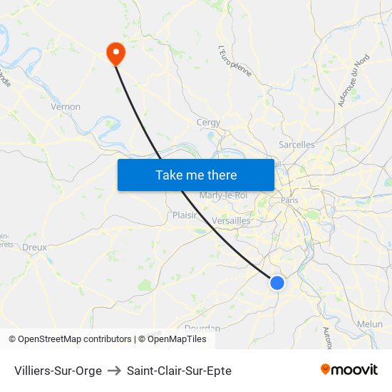 Villiers-Sur-Orge to Saint-Clair-Sur-Epte map