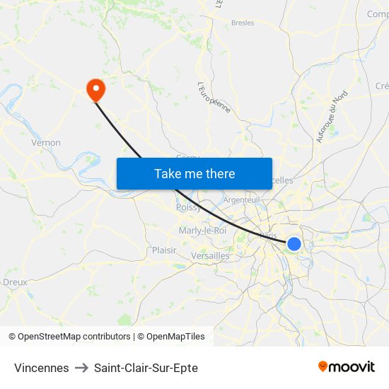 Vincennes to Saint-Clair-Sur-Epte map